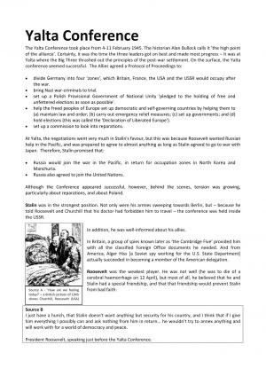The Yalta Agreement Yalta Conference Facts Information Worksheet Igcse Lesson