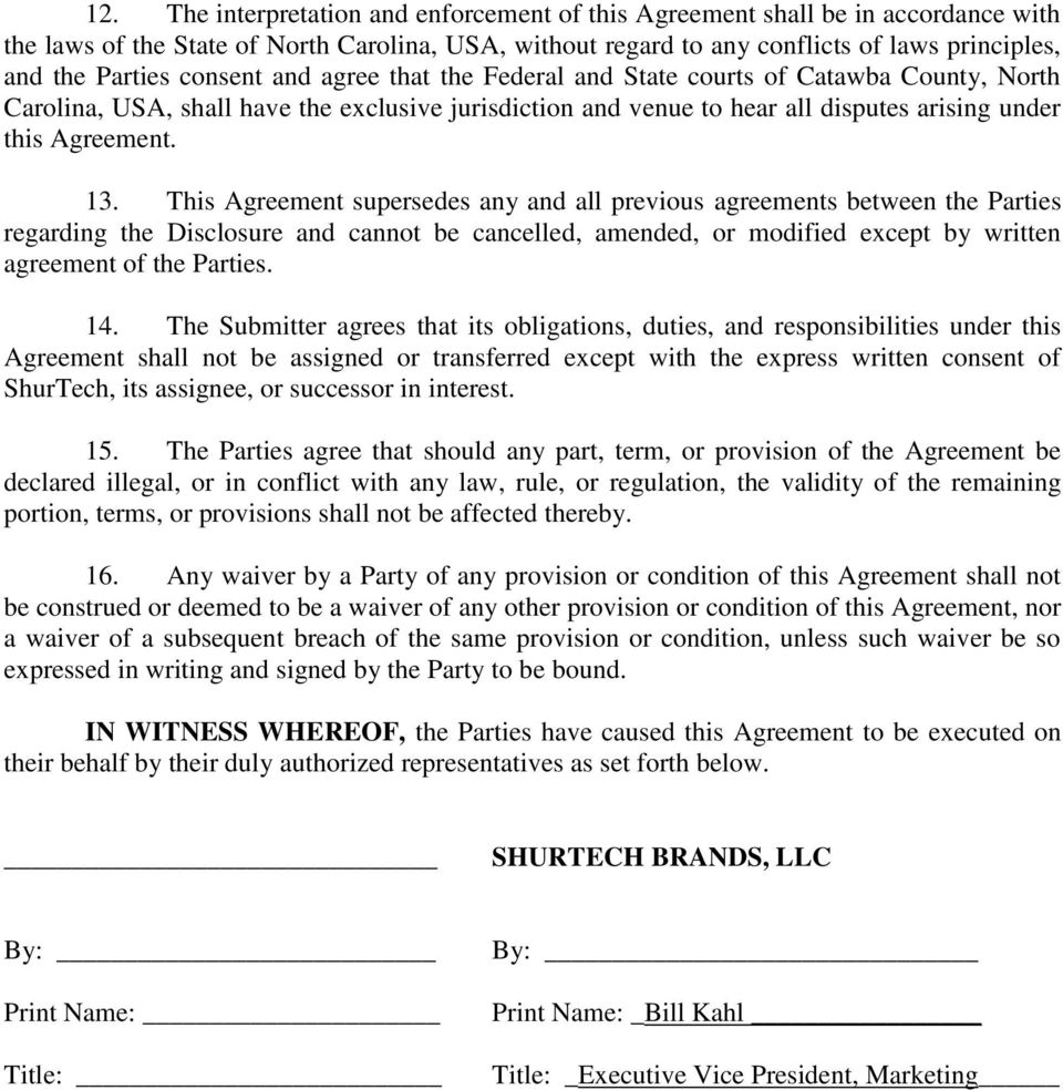 This Agreement Supersedes All Previous Agreements This Agreement Shurtech Brands Llc Pdf