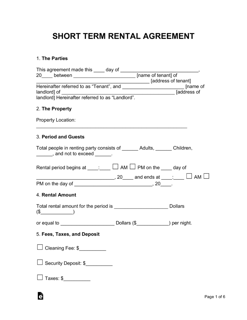 Timeshare Rental Agreement Short Term Vacation Rental Lease Agreement Eforms Free