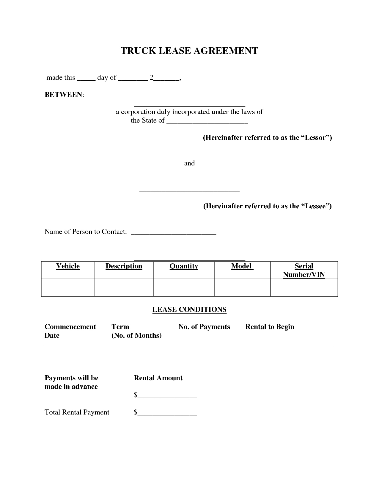 Truck Lease Agreement Template Trailer Lease Agreement Form 40995 Best S Of Mercial Truck Lease