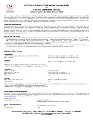 Usc Articulation Agreements Usc Engineering Transfer Guide Usc