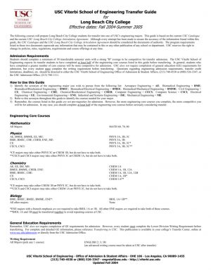 Usc Articulation Agreements Usc Engineering Transfer Guide Usc