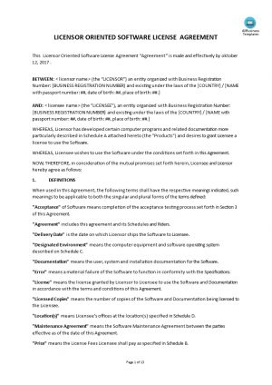 User Agreement Template Licensor Oriented Software License Agreement Templates At
