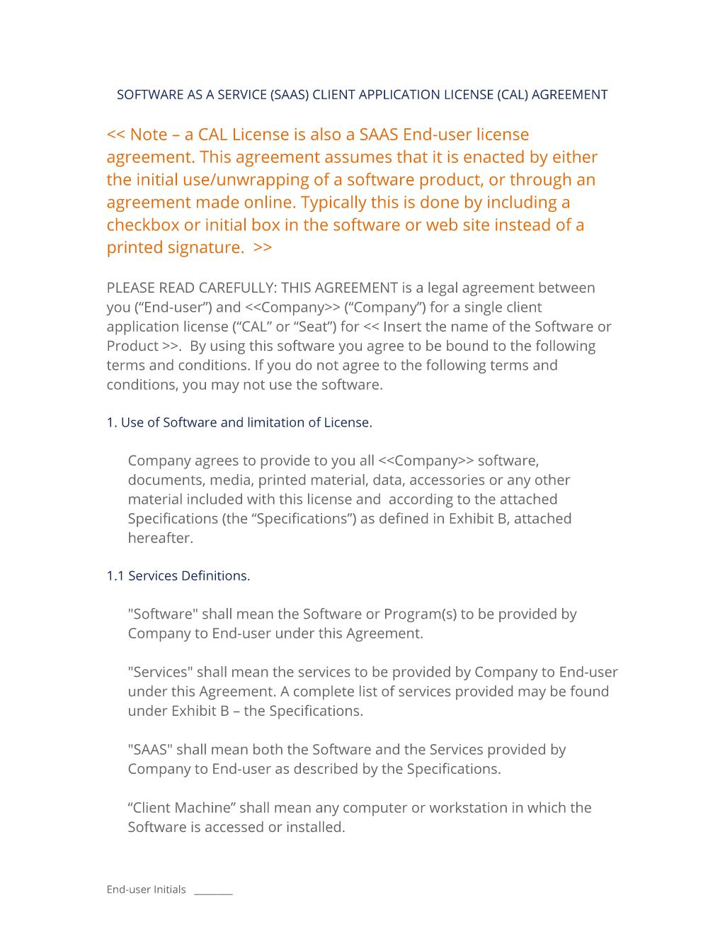 User Agreement Template Saas Software As A Service Client License 3 Easy Steps