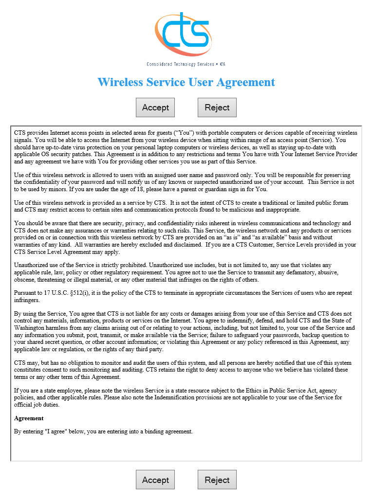 User Agreement Template Watech Wireless Service User Agreement Washington State Des