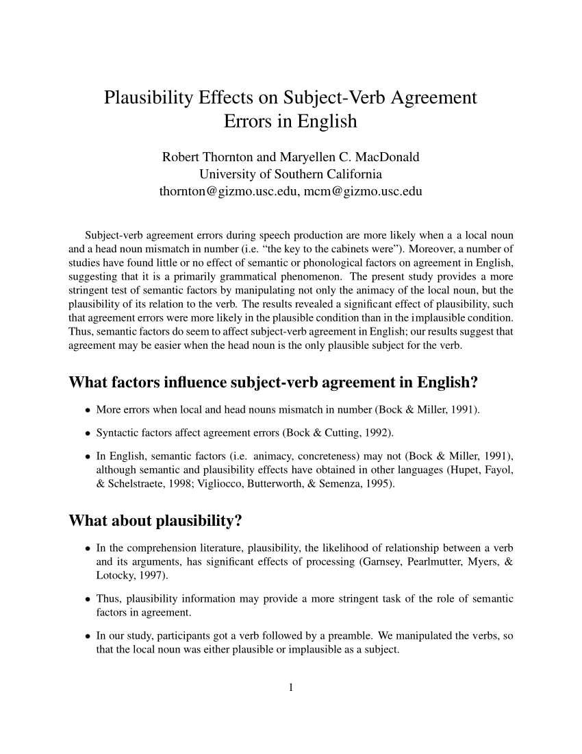 Verb Agreement Errors Pdf Plausibility Effects On Subject Verb Agreement Errors In English