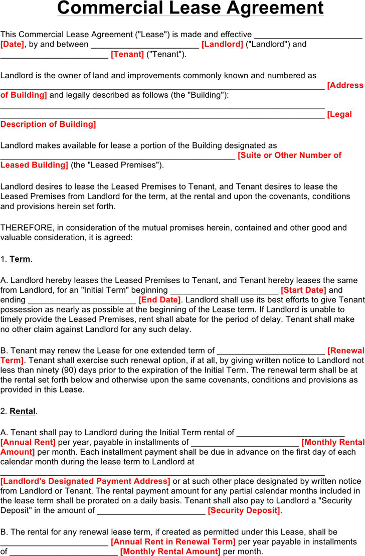 Warehouse Agreement Sample Commercial Lease Agreement Template Free Download Speedy Template