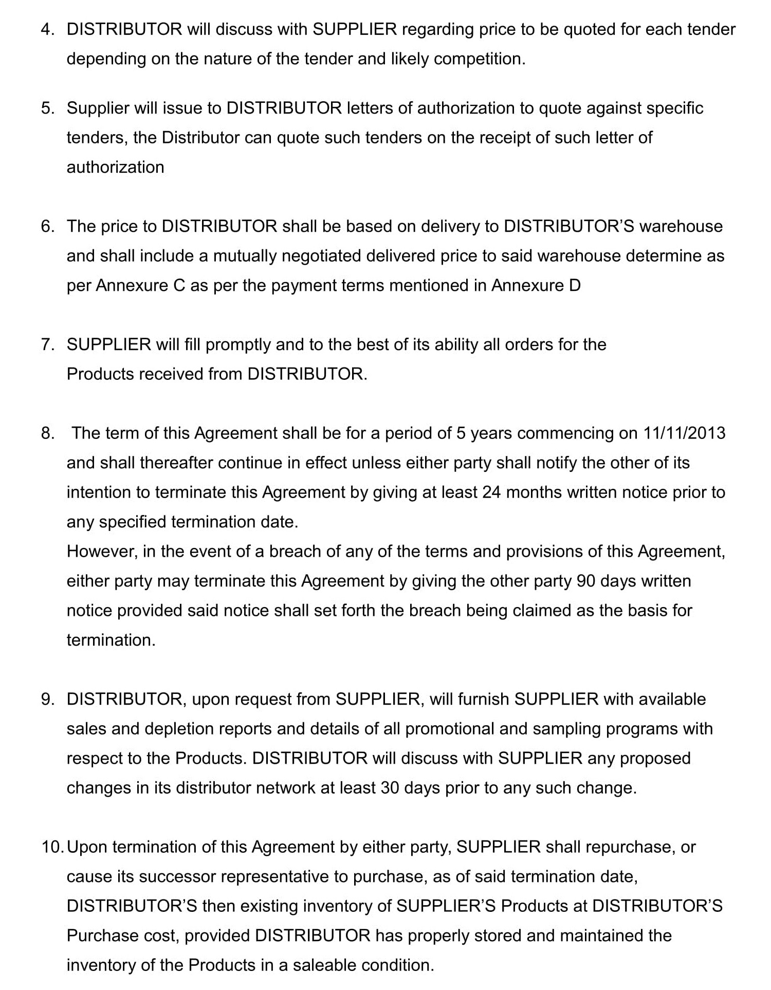 Warehouse Agreement Sample Distributor Agreement Service Agreement