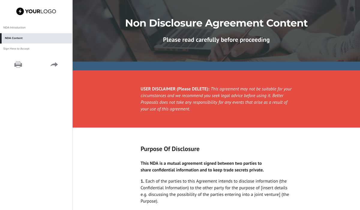Website Design Non Disclosure Agreement Free Non Disclosure Agreement Template Better Proposals