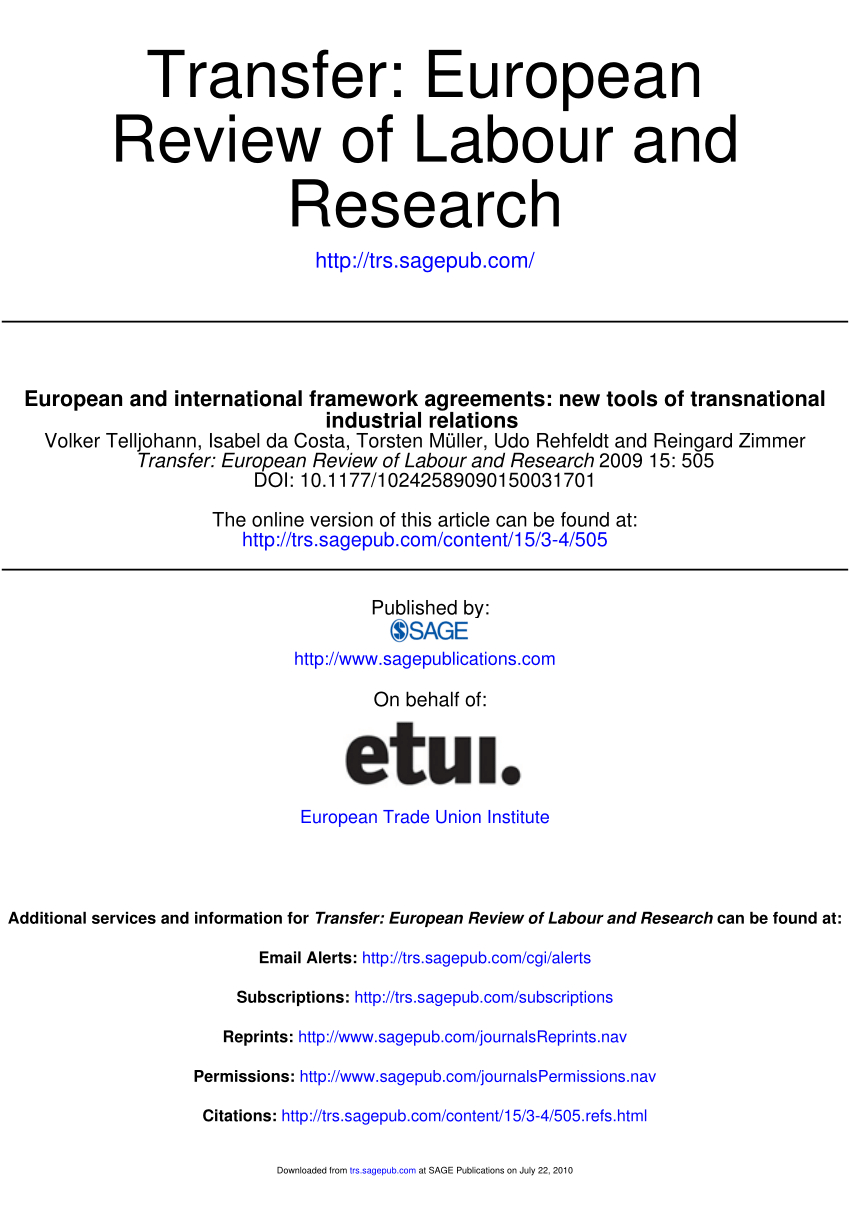 What Are Framework Agreements Pdf European And International Framework Agreements New Tools Of