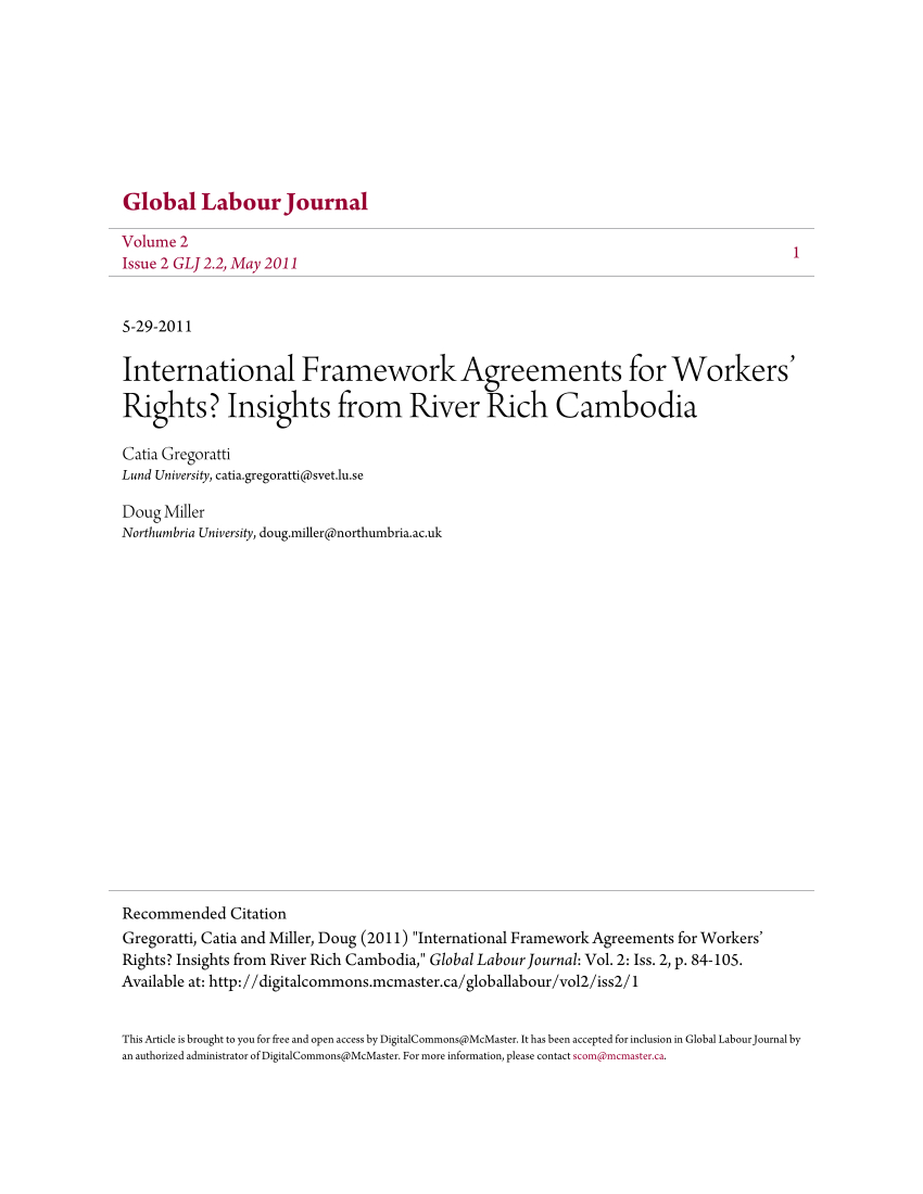 What Are Framework Agreements Pdf International Framework Agreements For Workers Rights
