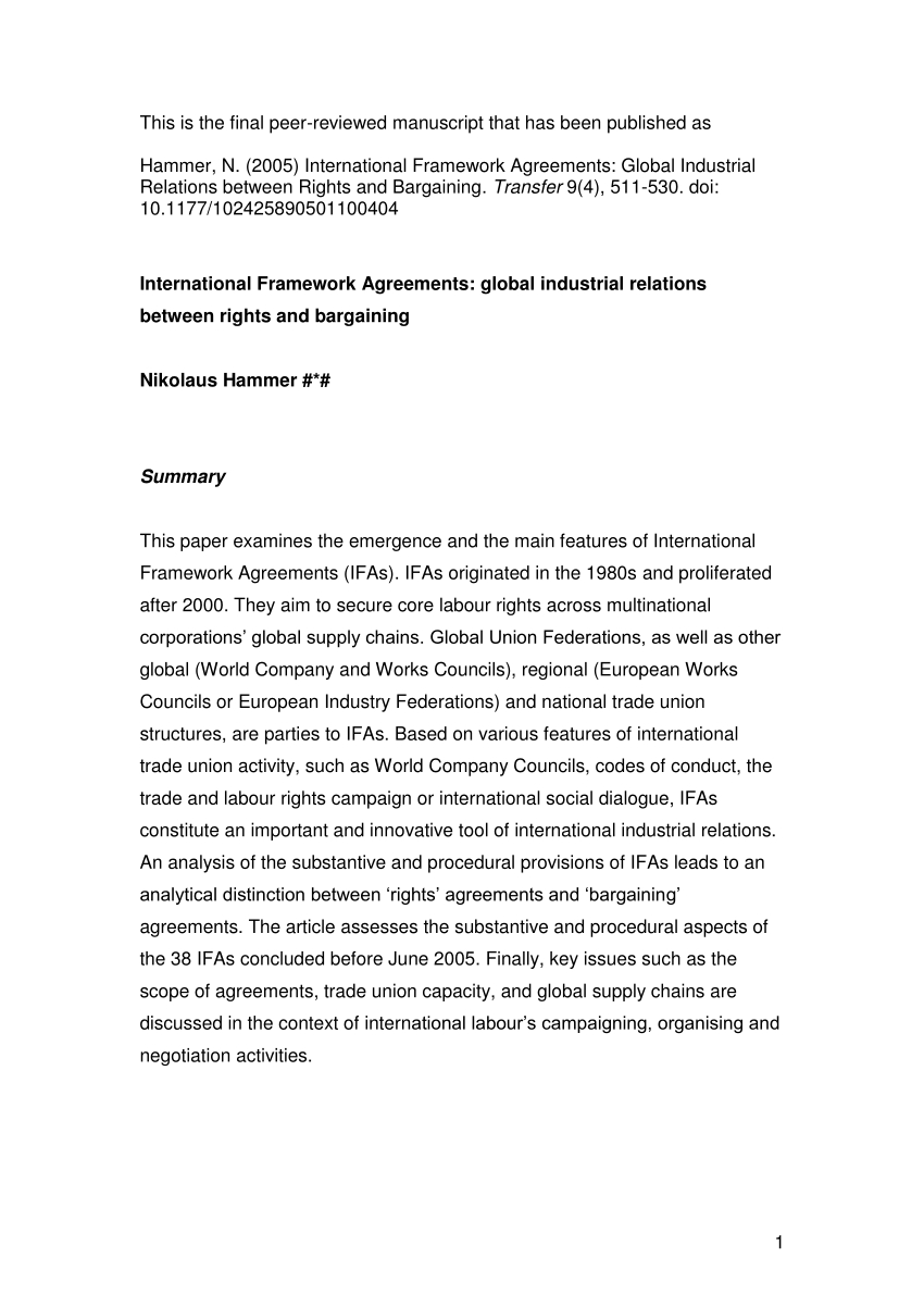 What Are Framework Agreements Pdf International Framework Agreements Global Industrial Relations