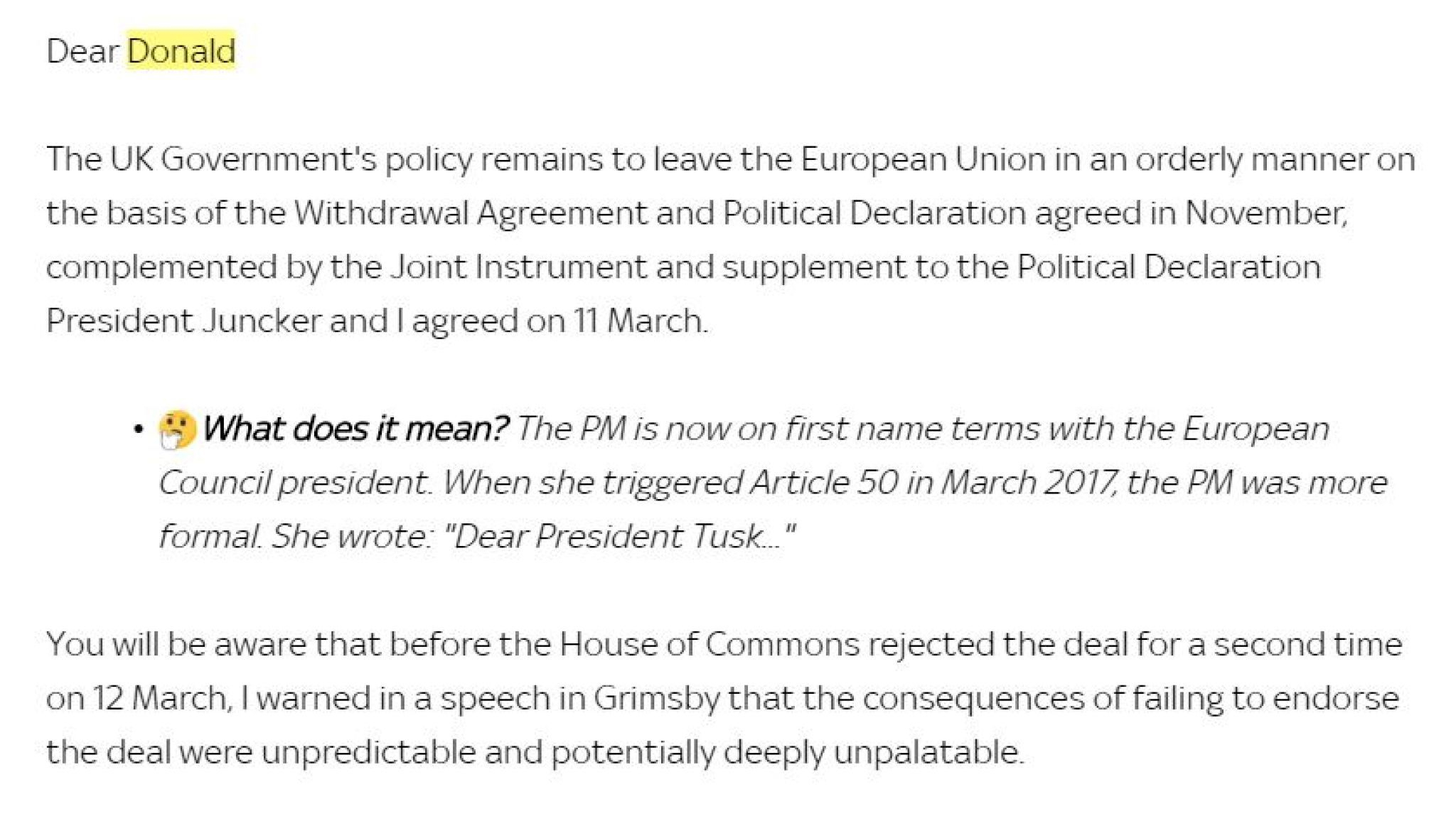 What Does The Term Agreement Mean Brexit What Does The Pms Letter To European Council President