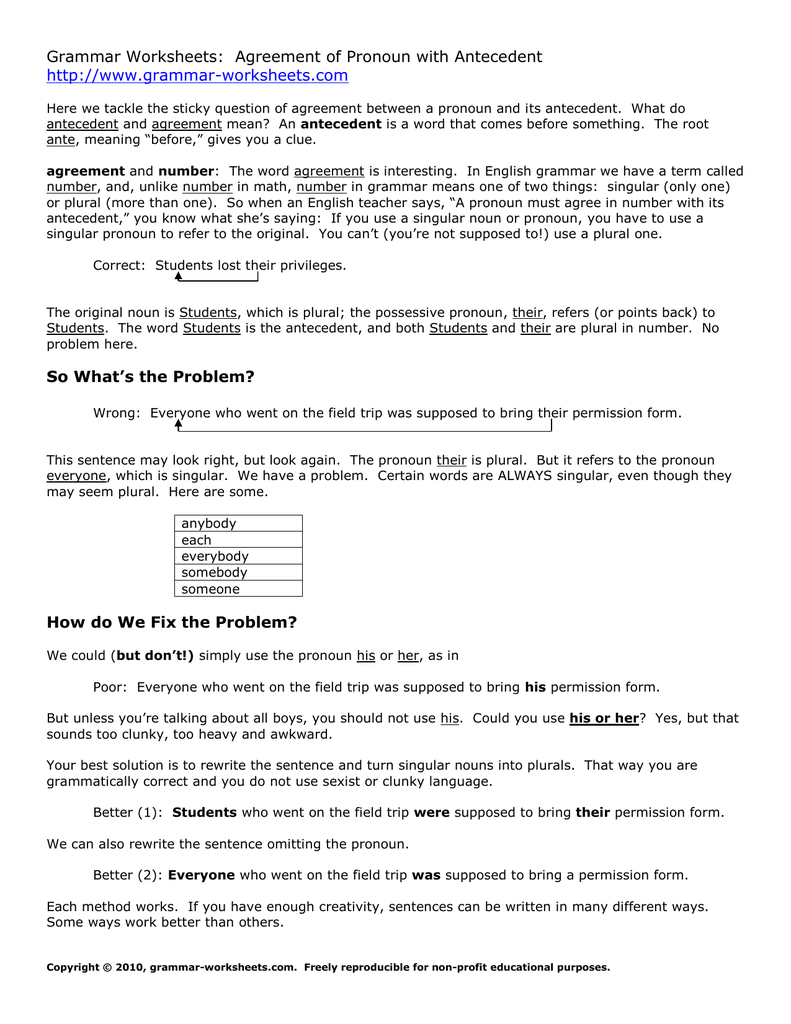 What Does The Term Agreement Mean Lessonagreementpronounantecedent