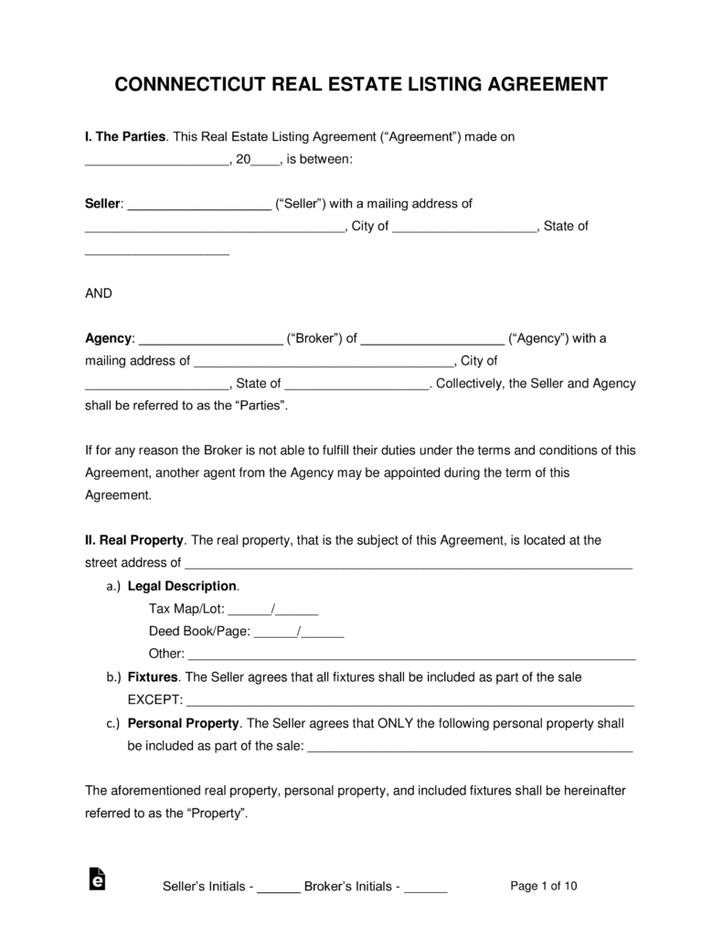 What Is A Listing Agreement In Real Estate Free Connecticut Real Estate Agent Listing Agreement Word Pdf
