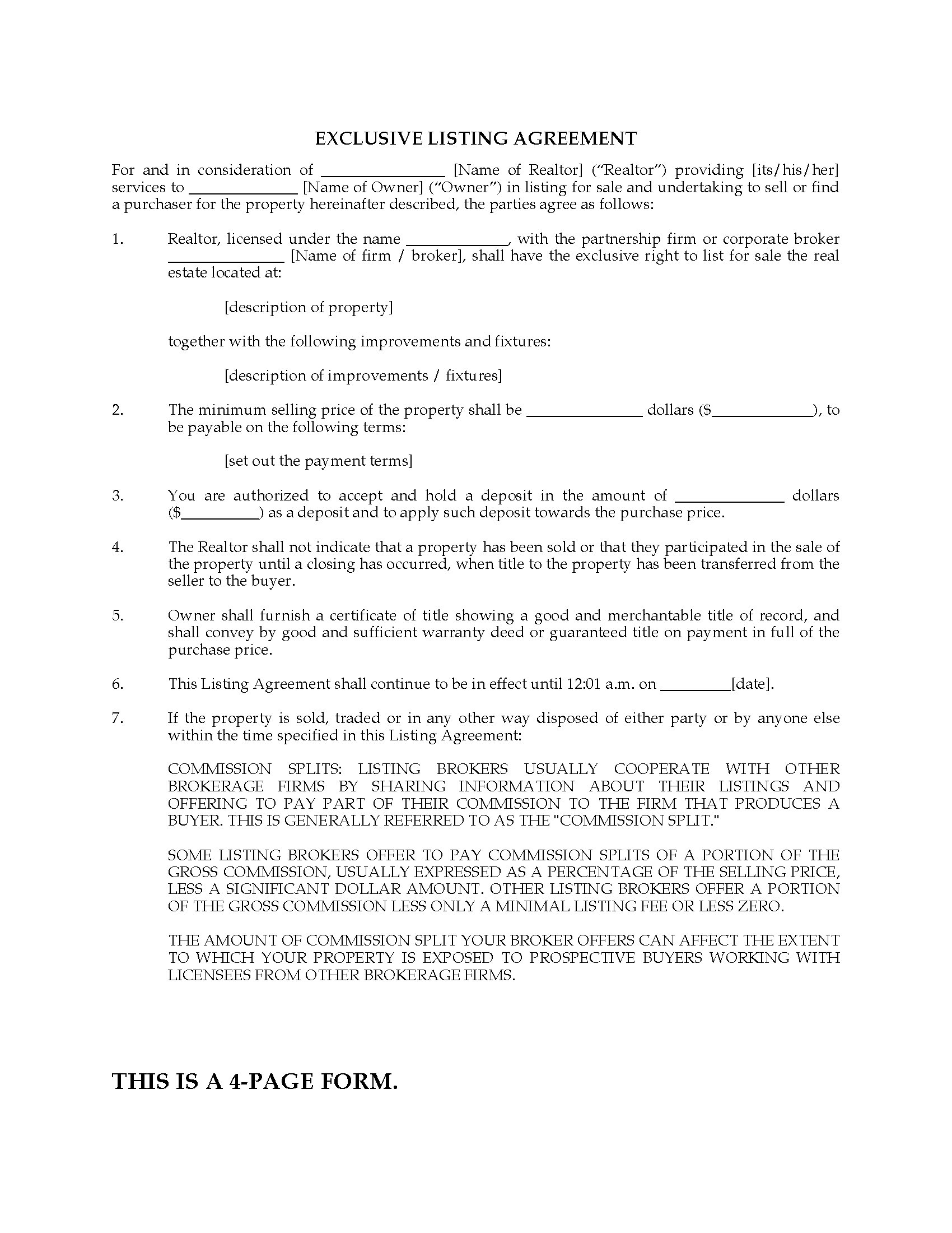 What Is A Listing Agreement In Real Estate New Jersey Exclusive Real Estate Listing Agreement