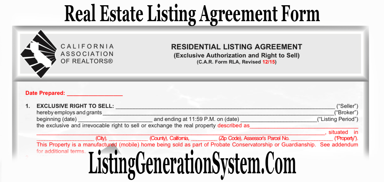 What Is A Listing Agreement In Real Estate Real Estate Listing Contract Listing Generation System
