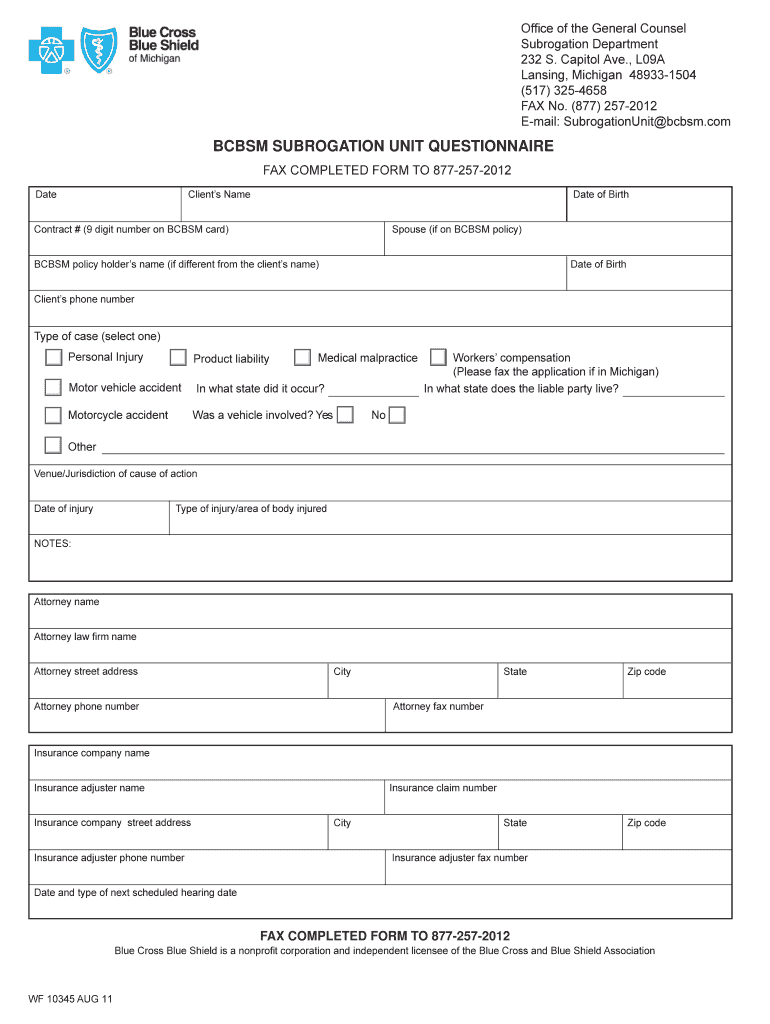 What Is A Subrogation Agreement Bcbsm Subrogation Fill Online Printable Fillable Blank Pdffiller