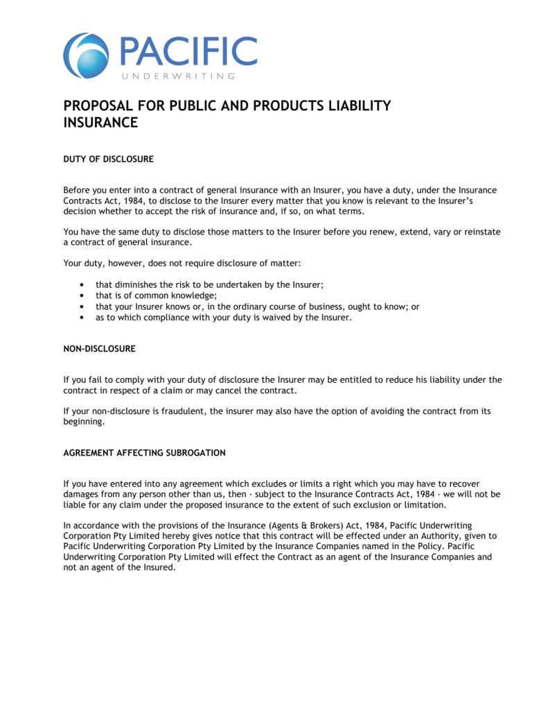 What Is A Subrogation Agreement Proposal For Public And Products Liability Insurance