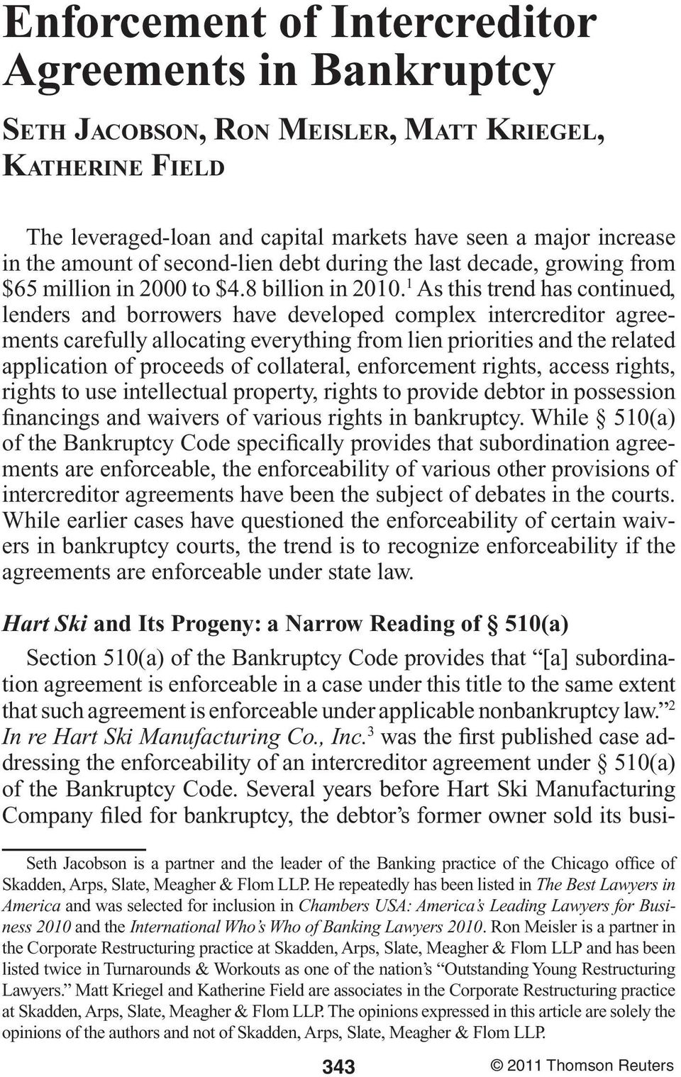 What Is An Intercreditor Agreement Enforcement Of Intercreditor Agreements In Bankruptcy Pdf