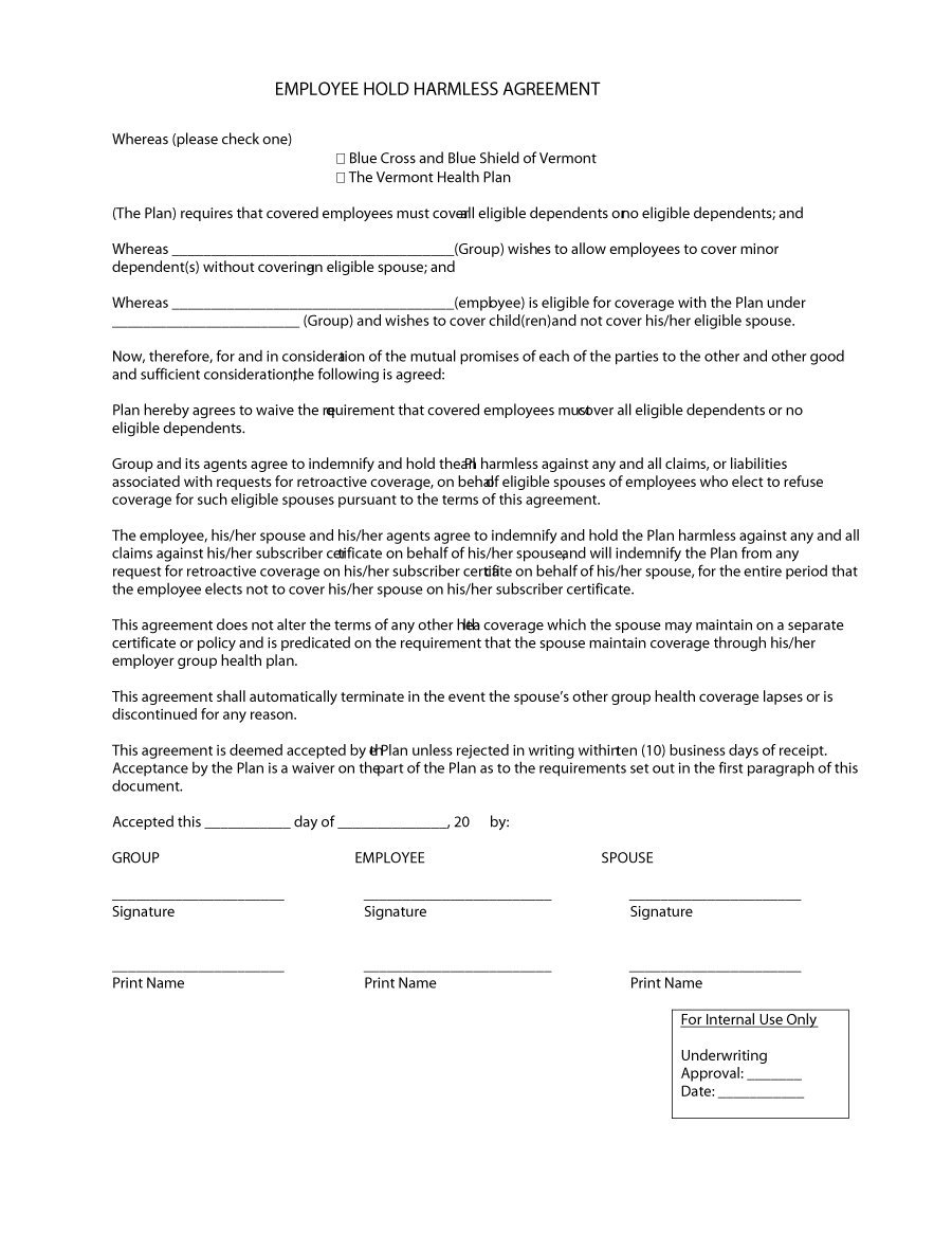 Workers Agreement Sample 40 Hold Harmless Agreement Templates Free Template Lab