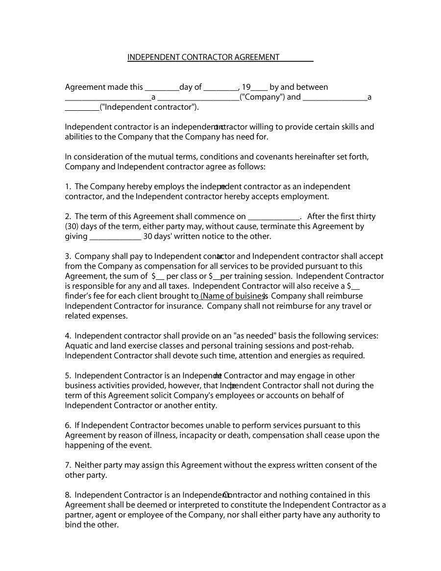 Workers Agreement Sample 50 Free Independent Contractor Agreement Forms Templates