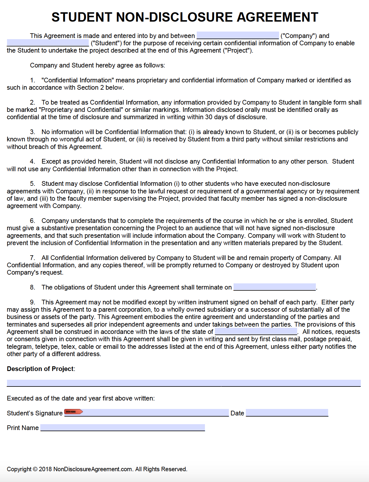 Workers Agreement Sample Free Student Non Disclosure Agreement Nda Pdf Word Docx