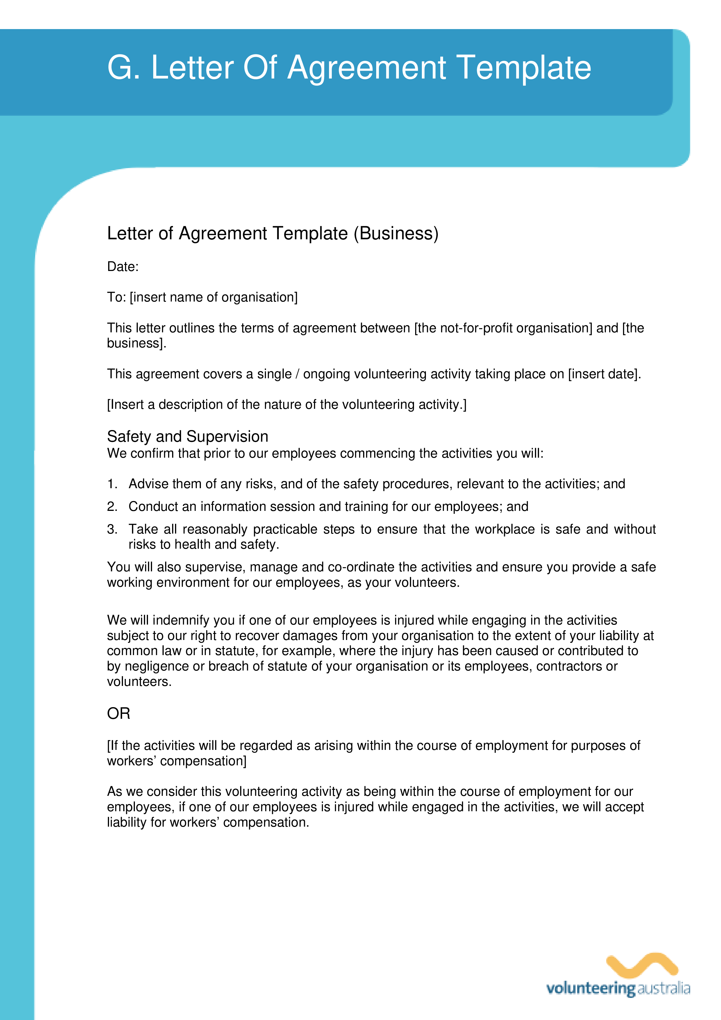 Workers Agreement Sample Letter Of Agreement Sample Templates At Allbusinesstemplates