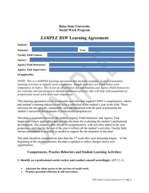 Workers Agreement Sample Sample Bsw Learning Agreement