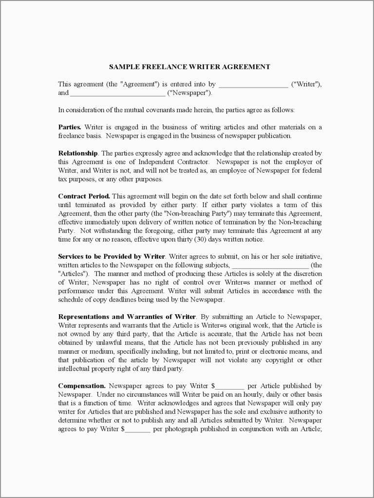 Writing Contract Agreement Freelance Writer Contract Template Ataumberglauf Verband